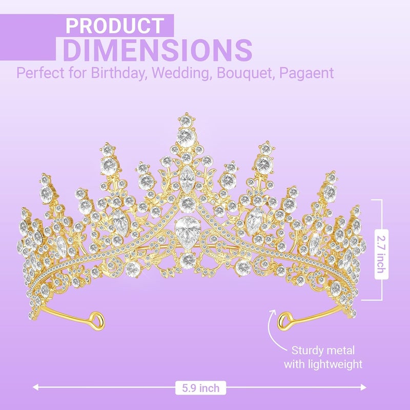 Queenship تاج للنساء، تاج ملكة لحفلة عيد الميلاد، حفلة تخرج، حفلة زفاف، لون ذهبي - Image 2